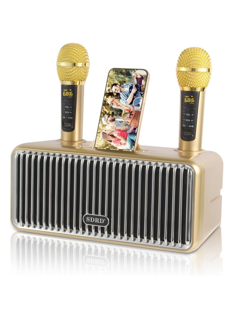 SDRD Karaoke Machine Portable Bluetooth Speaker With 2 UHF Wireless Microphones Speaker System With Colorful Gradient LED Lights For Adults And Kids - Image 1