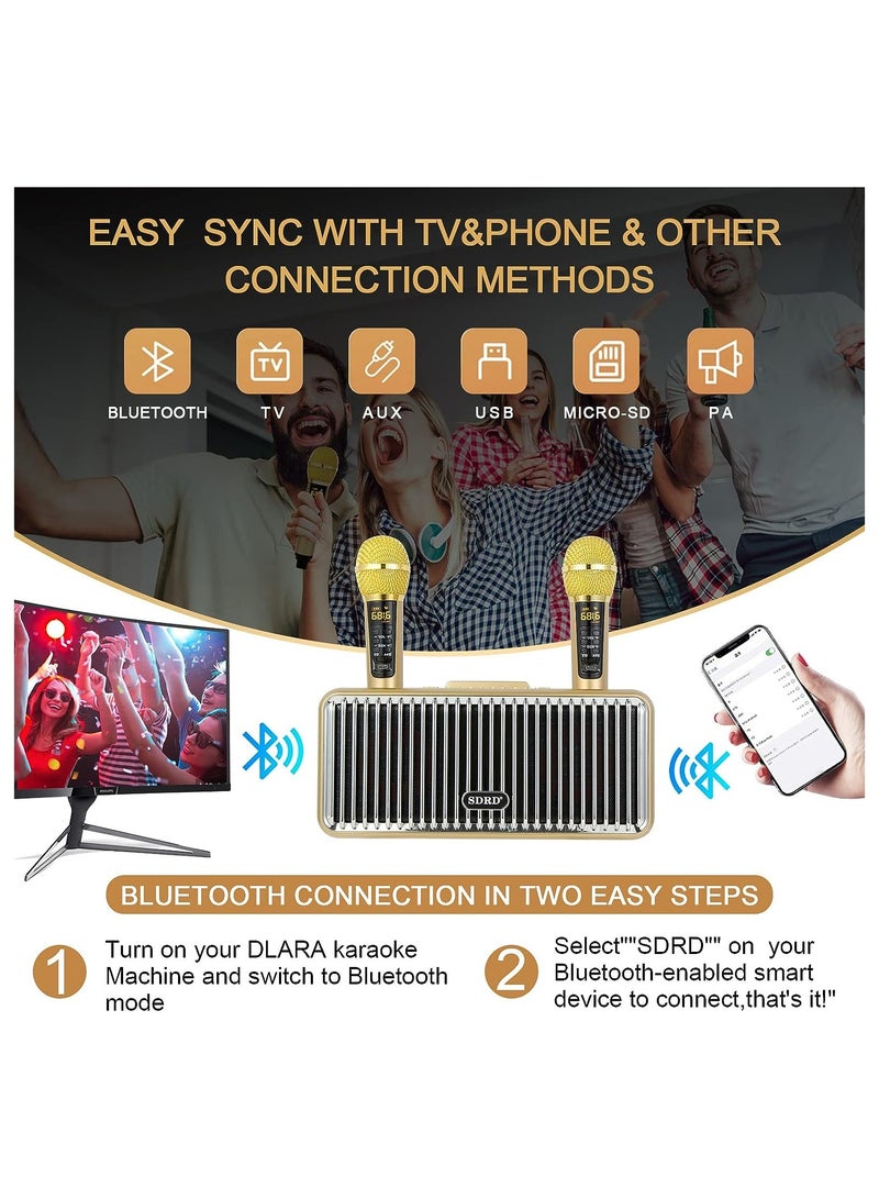 SDRD Karaoke Machine Portable Bluetooth Speaker With 2 UHF Wireless Microphones Speaker System With Colorful Gradient LED Lights For Adults And Kids - Image 3
