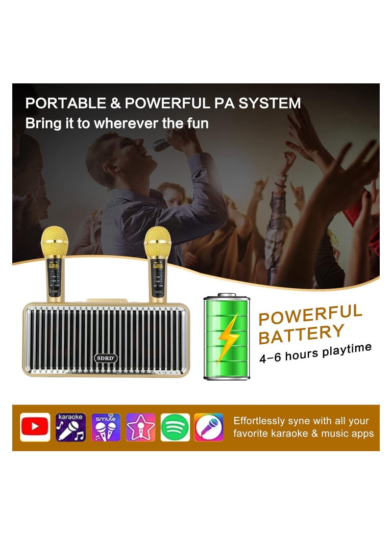 SDRD Karaoke Machine Portable Bluetooth Speaker With 2 UHF Wireless Microphones Speaker System With Colorful Gradient LED Lights For Adults And Kids - Image 4
