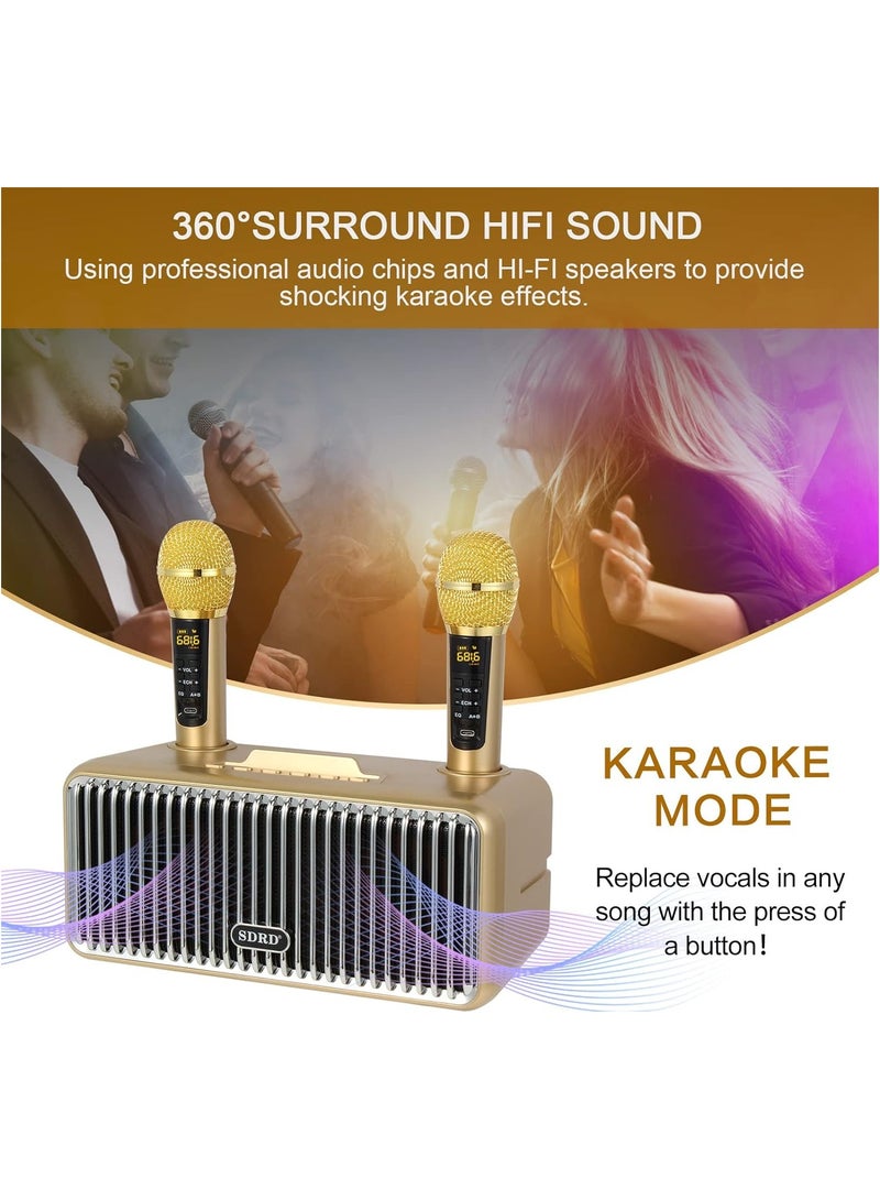 SDRD Karaoke Machine Portable Bluetooth Speaker With 2 UHF Wireless Microphones Speaker System With Colorful Gradient LED Lights For Adults And Kids - Image 5
