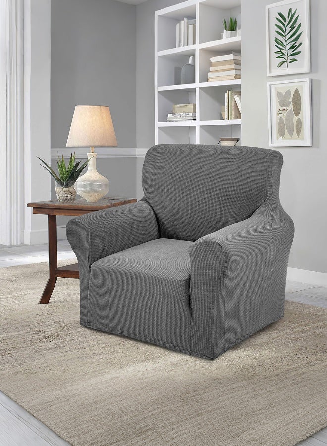 ايست من نون غطاء أريكة بتصميم مرن مع قاعدة مطاطية، قماش ناعم - رائع لحماية الأثاث، قابل للغسل وصديق للكلاب/القطط - مقعد واحد (90-130 سم) - رمادي - Image 2