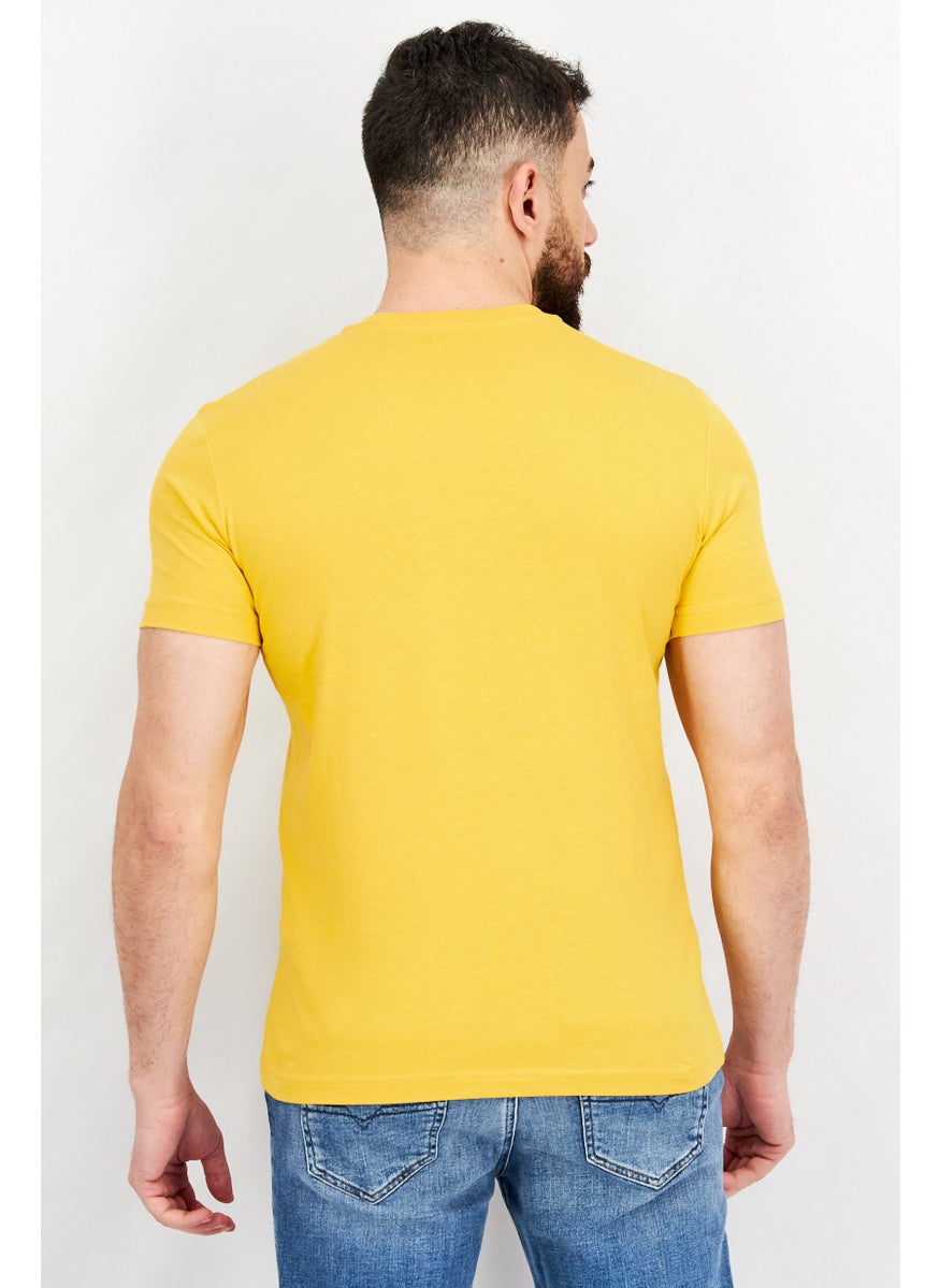 DIESEL Men Crew Neck Short Sleeve Brand Logo T-Shirt, Mustard  - Image 2