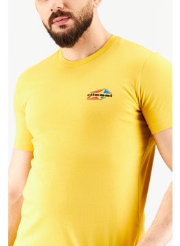 DIESEL Men Crew Neck Short Sleeve Brand Logo T-Shirt, Mustard  - Image 3