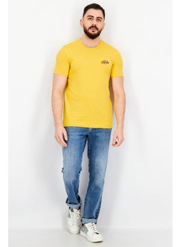 DIESEL Men Crew Neck Short Sleeve Brand Logo T-Shirt, Mustard  - Image 4