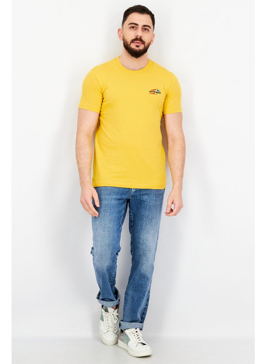 DIESEL Men Crew Neck Short Sleeve Brand Logo T-Shirt, Mustard  - Image 4