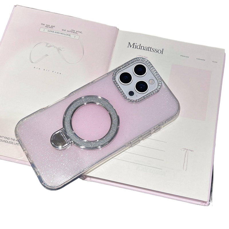 PC MagSafe Case for iPhone 17 / 17 Air / 17 Pro / 17 Pro Max with Drop Protection and Kickstand plus Shockproof plus Glitter Sparkle plus Magnetic in Pink - Image 1