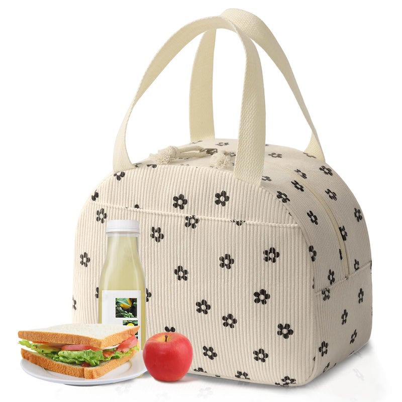 Baglemon Lunch Bag for Women Men Cute Corduroy Lunch Tote Bags Reusable Insulated Lunch Box Large Capacity Reusable Insulated Cooler for WorkPicnicTravel