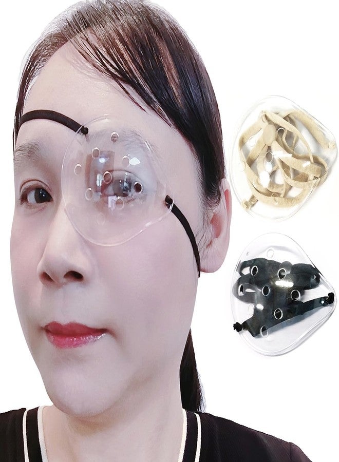 AMZVIO Eye Shield,2 Pack Plastic Eye Shield Eye Patch for After Cataract Surgery Eye Protection or Sleeping,Upgraded Elastic Band Longer and Wider for Adult,Clear,black +beige - Image 1