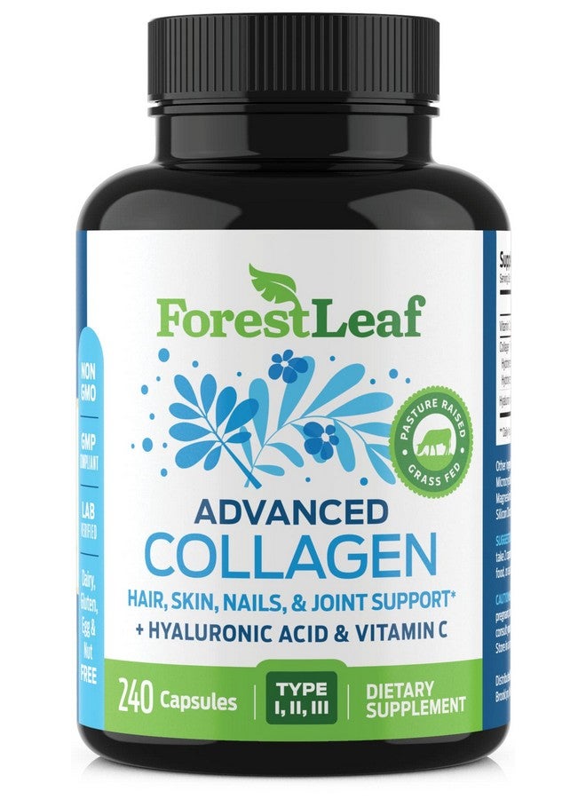 ForestLeaf أقراص الكولاجين مع حمض الهيالورونيك وفيتامين C تقلل التجاعيد تشد البشرة تعزز صحة الشعر والبشرة والأظافر والمفاصل مكمل ببتيدات الكولاجين المهدرجة 240 كبسولة - Image 1