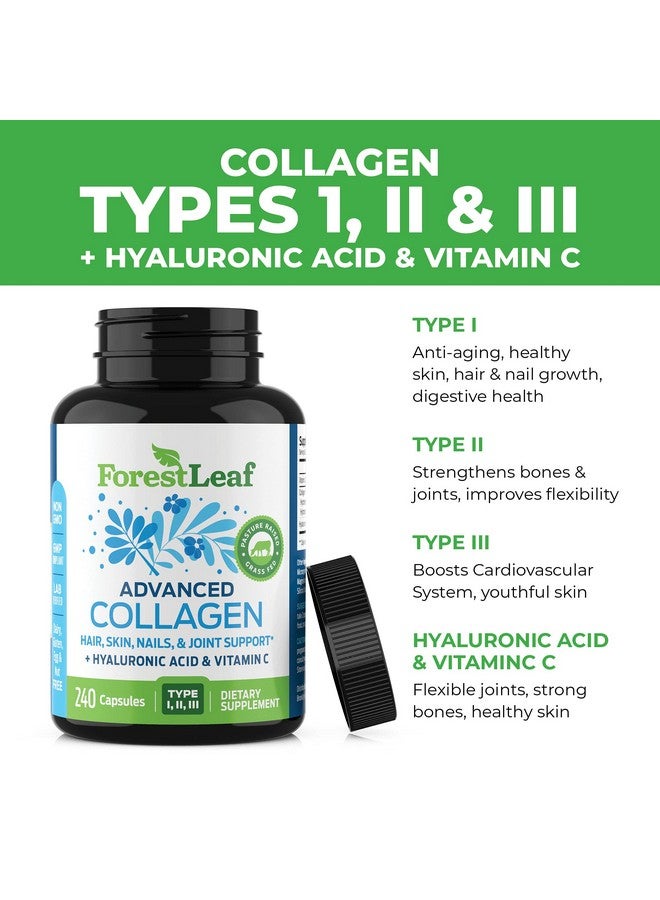 ForestLeaf أقراص الكولاجين مع حمض الهيالورونيك وفيتامين C تقلل التجاعيد تشد البشرة تعزز صحة الشعر والبشرة والأظافر والمفاصل مكمل ببتيدات الكولاجين المهدرجة 240 كبسولة - Image 4