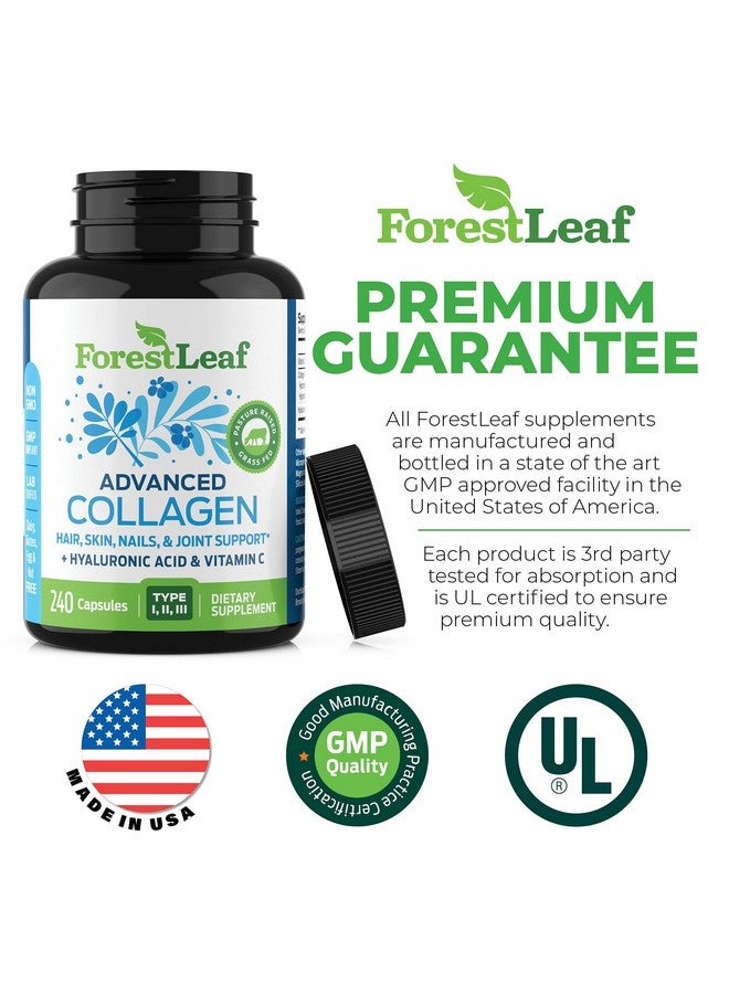 ForestLeaf أقراص الكولاجين مع حمض الهيالورونيك وفيتامين C تقلل التجاعيد تشد البشرة تعزز صحة الشعر والبشرة والأظافر والمفاصل مكمل ببتيدات الكولاجين المهدرجة 240 كبسولة - Image 3