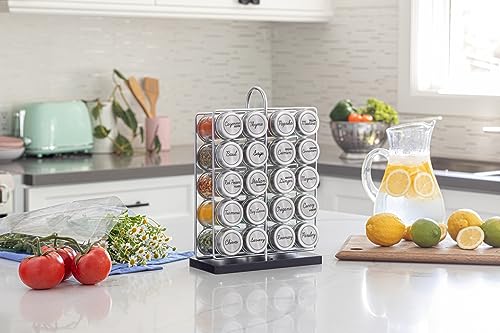 Orii 20 Jar Spice Rack Stainless Steel with Spices Included - Standing Rack Shelf Holder & Countertop Spice Rack Tower Organizer for Kitchen Spices with Spice Refills for 5 Years - Image 2