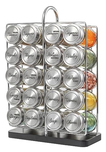 Orii 20 Jar Spice Rack Stainless Steel with Spices Included - Standing Rack Shelf Holder & Countertop Spice Rack Tower Organizer for Kitchen Spices with Spice Refills for 5 Years - Image 1
