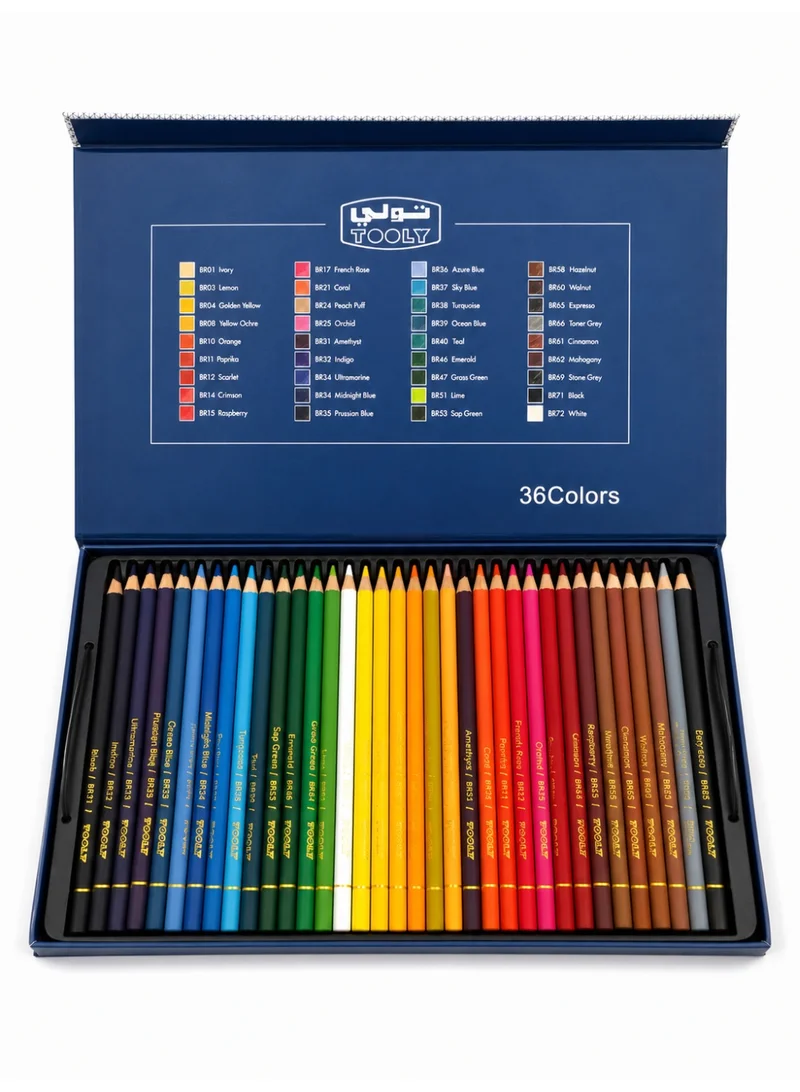 Tooly Premium Professional Colored Pencils Set – 36 Rich Colors | Matte Finish Wooden Colored Pencils | Extra Smooth & Strong Break-Resistant Lead | Premium Metal Storage Case | Ideal for Drawing, Sketching, Coloring & Art