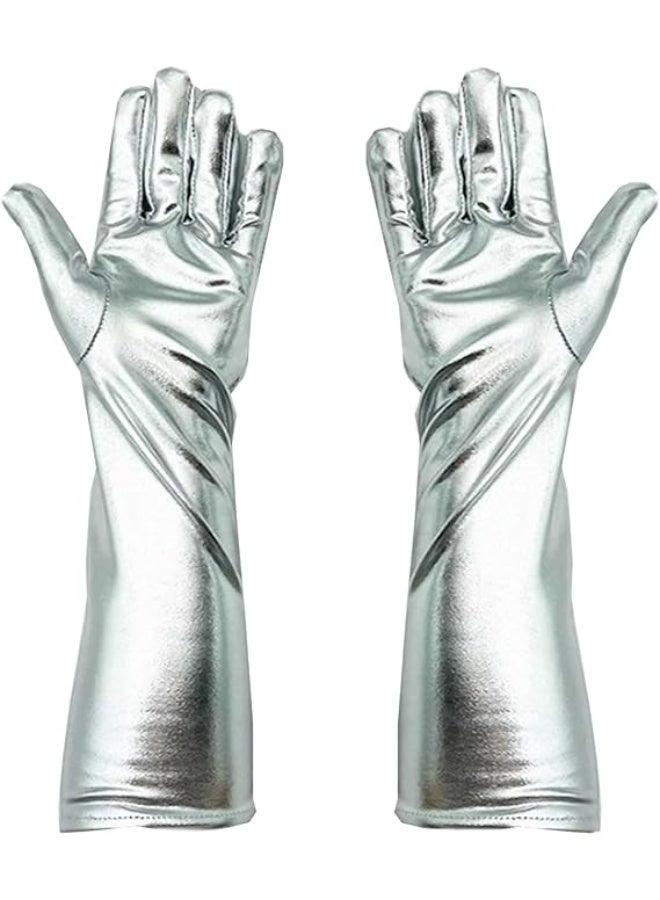 SUNSAR 1 Pairs Silver Gloves for Women Shiny Metallic Patent Leather Gloves Dress Accessories - Image 1