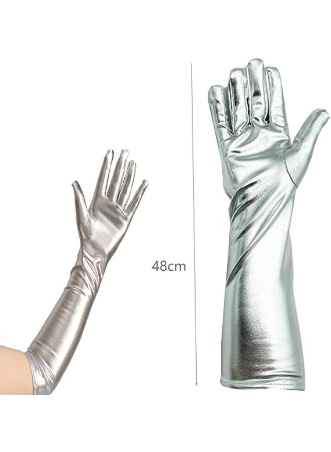 SUNSAR 1 Pairs Silver Gloves for Women Shiny Metallic Patent Leather Gloves Dress Accessories - Image 3