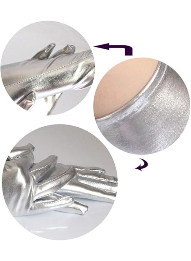 SUNSAR 1 Pairs Silver Gloves for Women Shiny Metallic Patent Leather Gloves Dress Accessories - Image 2
