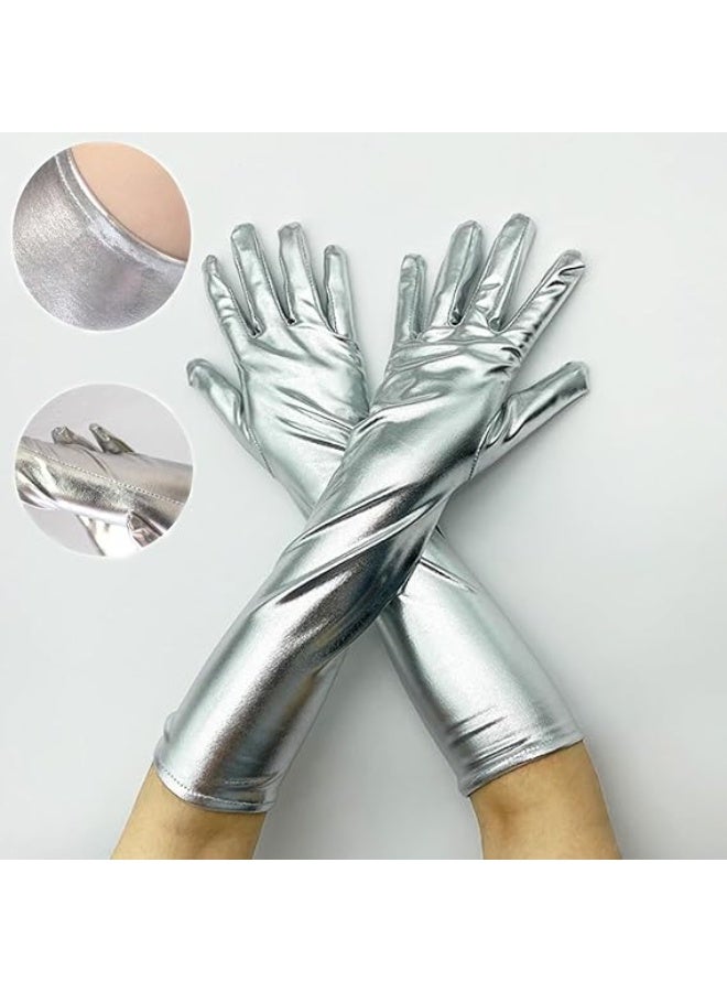 SUNSAR 1 Pairs Silver Gloves for Women Shiny Metallic Patent Leather Gloves Dress Accessories - Image 4
