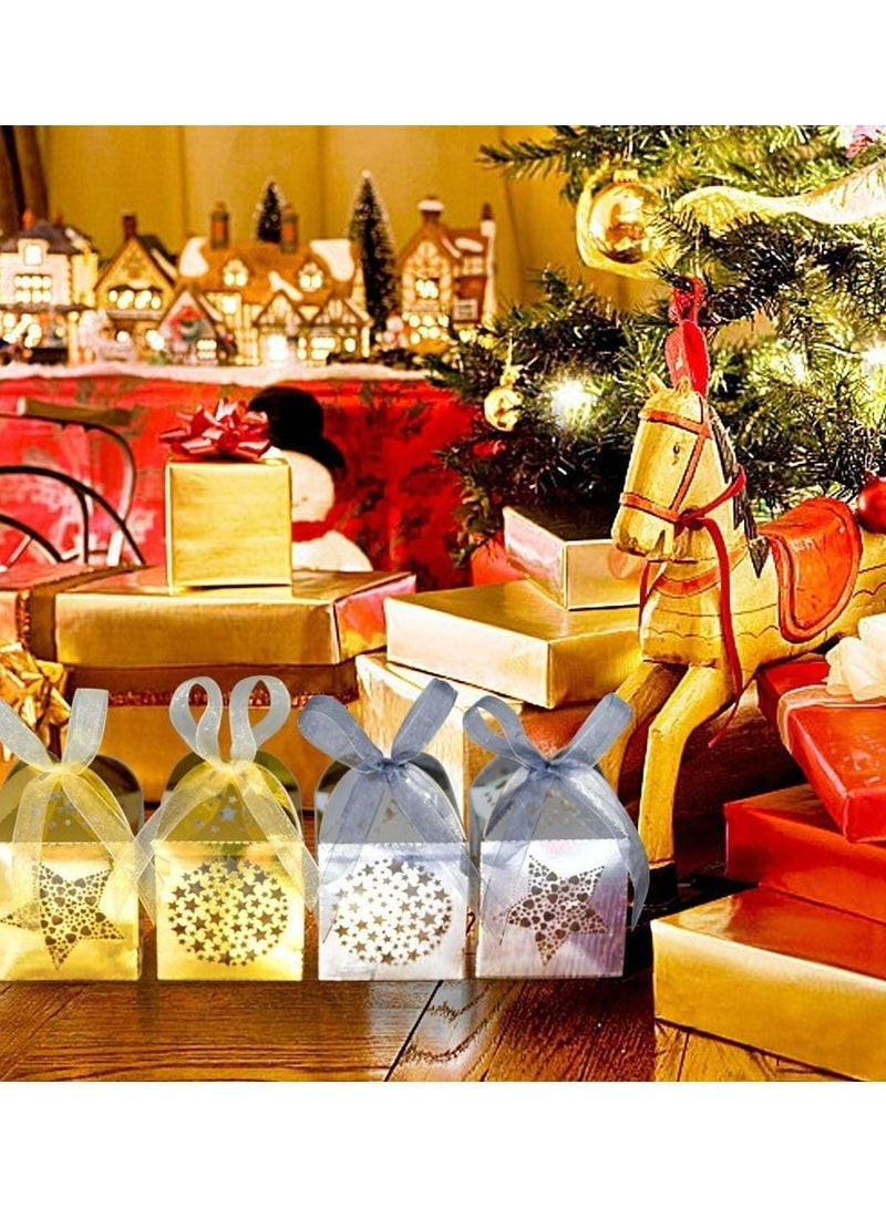 SYOSI Candy Favor Boxes, 40pcs Mini Paper Treat Boxes Candy Goodie Gift Boxes with Ribbon for Halloween Wedding Favor Party Gift Wrap Decoration, Golden Star Laser Hollowed out Wedding Candy Box - Image 2