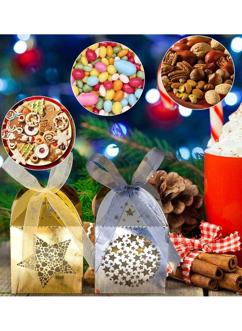 SYOSI Candy Favor Boxes, 40pcs Mini Paper Treat Boxes Candy Goodie Gift Boxes with Ribbon for Halloween Wedding Favor Party Gift Wrap Decoration, Golden Star Laser Hollowed out Wedding Candy Box - Image 5