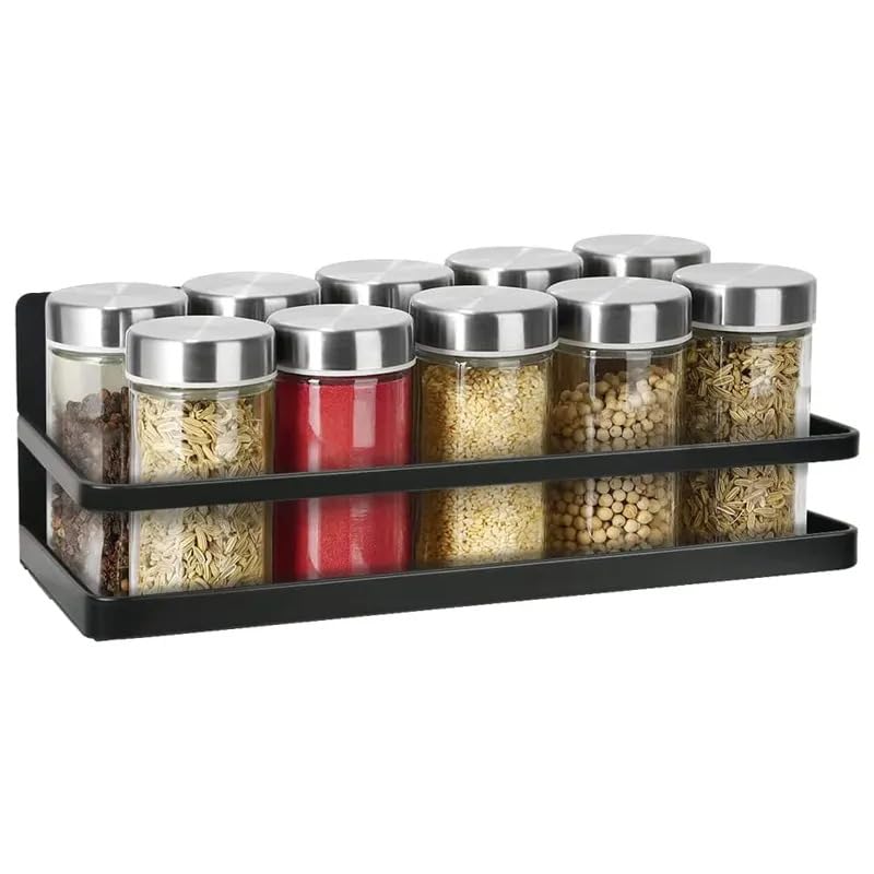 ZSIGNS Aluminium Magnetic Spice Rack For Refrigerator,Spice Storage Fridge Shelf Kitchen Organizer,Easy To Use,Drill Free (Black, 1 Packcountertop, Tiered Shelf) - Image 1