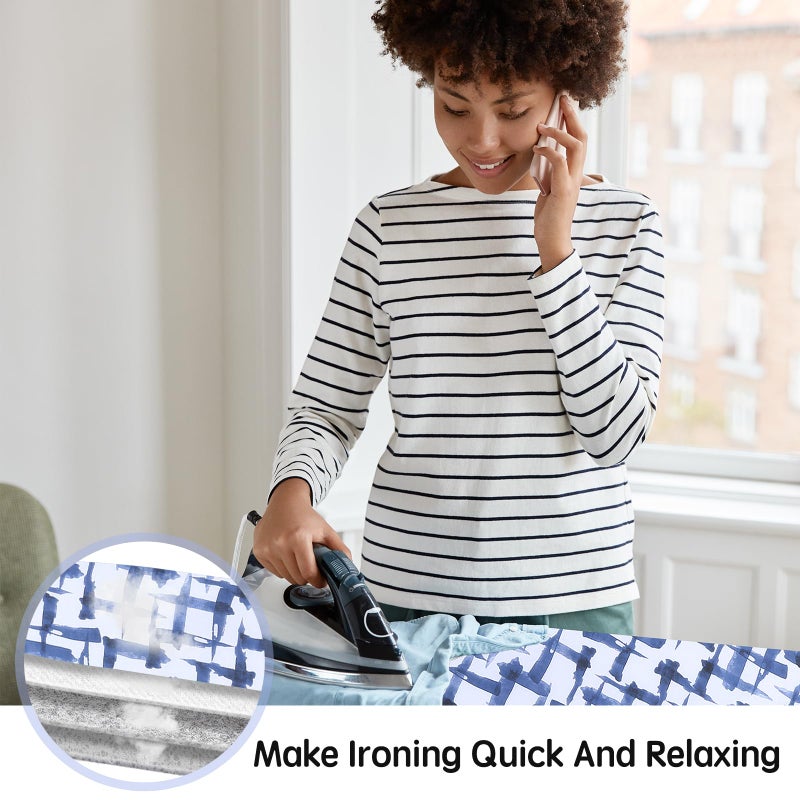BNDX Ironing Board Cover and pad - 15 x 54 Thick Padding 4 Layers with 2" Elastic, Stain Resistant & Durable Scorch, 2 Click Buckles for Smooth Iron/Easy Installation in Laundry Room, Blue Brushstrokes - Image 5