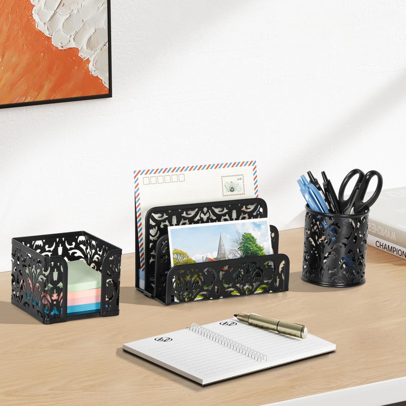 EasyPAG Desk Organizers and Accessories 3 Pieces Office Organizer Set - Pen Holder for Desk, Mail Sorter Countertop and Sticky Note Holder, Gold - Image 3