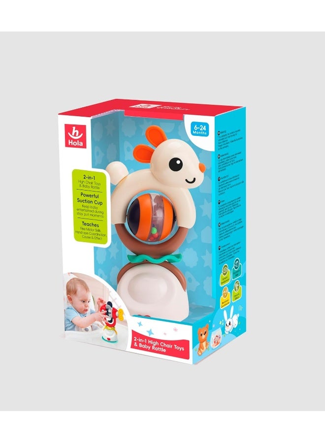 HOLA 2In1 Highchair Toys & Baby Rattle Toys Rabbit, Mealtime Toys, Teething Relief, Fine Motor Skills, Bright Colors, Sensory Toys, Baby Toys, Teether, Baby Rattle, Animal Rattle, Suction Toys 6M+ - Image 5