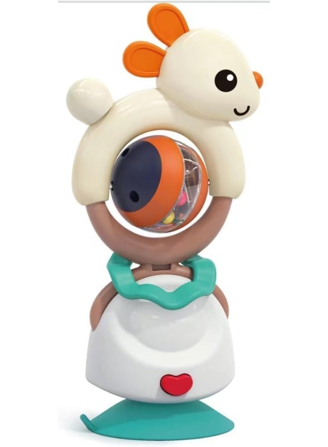 HOLA 2In1 Highchair Toys & Baby Rattle Toys Rabbit, Mealtime Toys, Teething Relief, Fine Motor Skills, Bright Colors, Sensory Toys, Baby Toys, Teether, Baby Rattle, Animal Rattle, Suction Toys 6M+ - Image 1