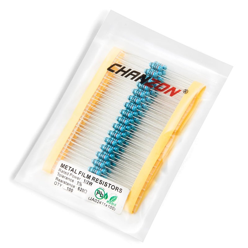 CHANZON 100pcs 1/2W (0.5W)620Ω ohm Metal Film Fixed Resistor 0.01 ±1% Tolerance 620 R MF Through Hole Resistors Current Limiting Rohs Certificated - Image 4
