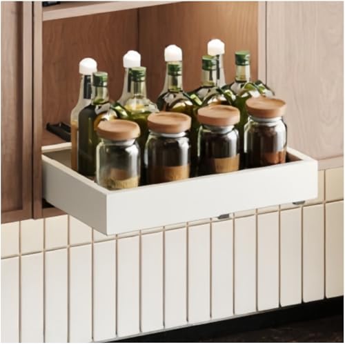 Fokyfok Pull out Cabinet Organizer,Width (11"-18") and Depth (10"-13") Expandable,No Drill Adjustable Slide out Drawers for Pantry,Adhesive Roll out Shelves Short,for upper cabinet,White（1PC） - Image 1