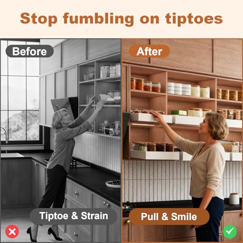 Fokyfok Pull out Cabinet Organizer,Width (11"-18") and Depth (10"-13") Expandable,No Drill Adjustable Slide out Drawers for Pantry,Adhesive Roll out Shelves Short,for upper cabinet,White（1PC） - Image 3