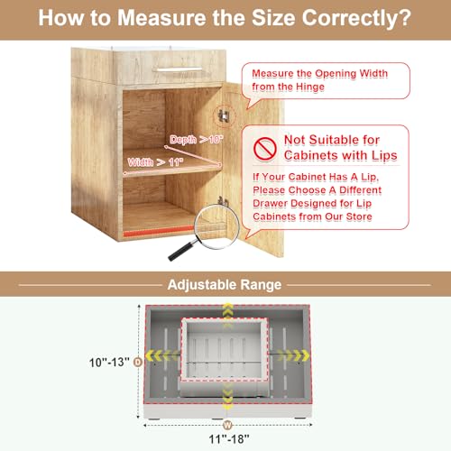 Fokyfok Pull out Cabinet Organizer,Width (11"-18") and Depth (10"-13") Expandable,No Drill Adjustable Slide out Drawers for Pantry,Adhesive Roll out Shelves Short,for upper cabinet,White（1PC） - Image 2