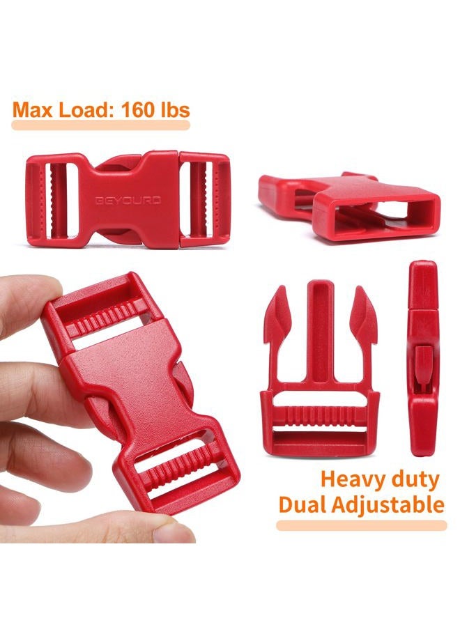 BEYOURD 1 inch Buckles and Strap Set: 10 yards Polyester Webbing Strapping, 6 pack Dual Adjustable Side Release Plastic Buckles, 12 PCS Tri-Glide Slider Clips for Dog Collar, Red - Image 3