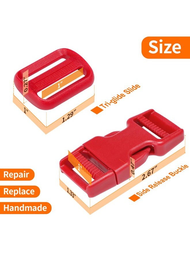 BEYOURD 1 inch Buckles and Strap Set: 10 yards Polyester Webbing Strapping, 6 pack Dual Adjustable Side Release Plastic Buckles, 12 PCS Tri-Glide Slider Clips for Dog Collar, Red - Image 5