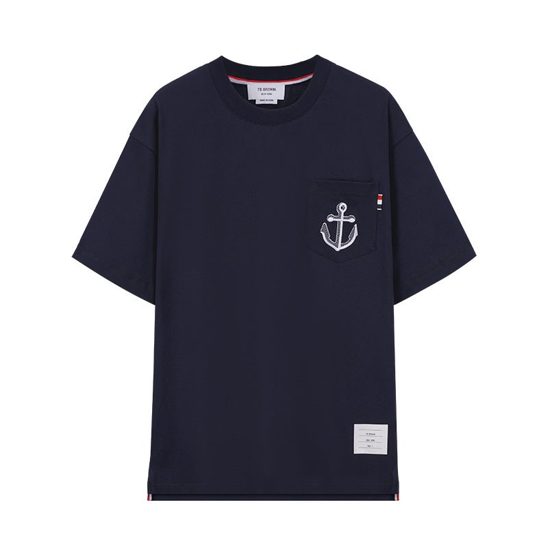 Tb Browin2025 New Summer Style Fine Sulfur Cotton Round Neck T-Shirt for Men and Women with Anchor Embroider Short Sleeves - Image 1