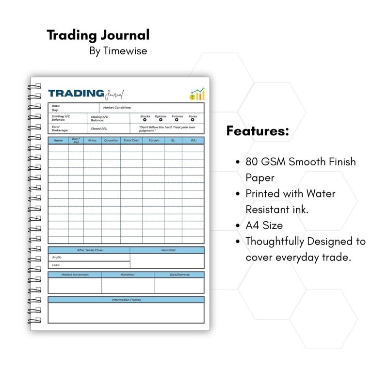 TimeWise Stock Market Trading Journal Notebook Day Trade Log A4 Size Journal 70 Pages (Light Blue) - Image 3