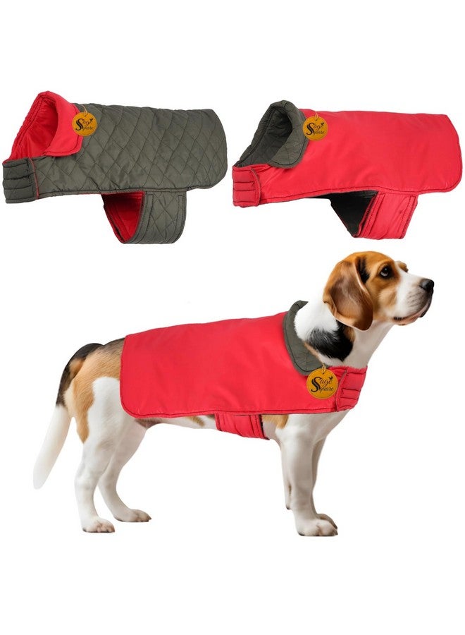 سايج سكوير سترة معطف شتوي مبطنة قابلة للعكس للكلاب من Sage Square - مقاومة للرياح والماء، ملابس للحيوانات الأليفة، معزولة، ناعمة ومريحة، قابلة للتعديل، دافئة ومريحة للاستخدام الداخلي/الخارجي (لحاف أحمر، مقاس كبير - 18 بوصة) - Image 1