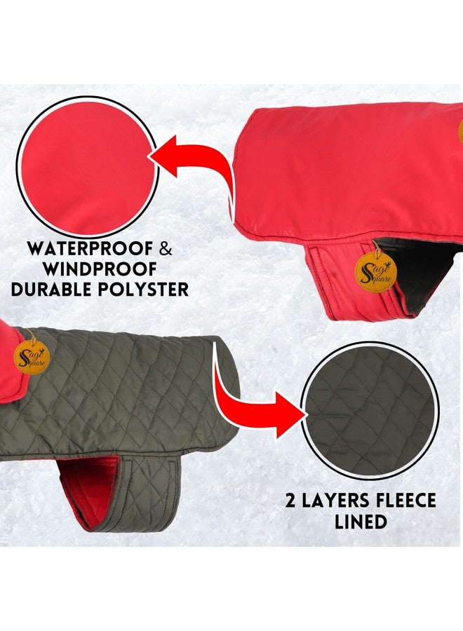 سايج سكوير سترة معطف شتوي مبطنة قابلة للعكس للكلاب من Sage Square - مقاومة للرياح والماء، ملابس للحيوانات الأليفة، معزولة، ناعمة ومريحة، قابلة للتعديل، دافئة ومريحة للاستخدام الداخلي/الخارجي (لحاف أحمر، مقاس كبير - 18 بوصة) - Image 5