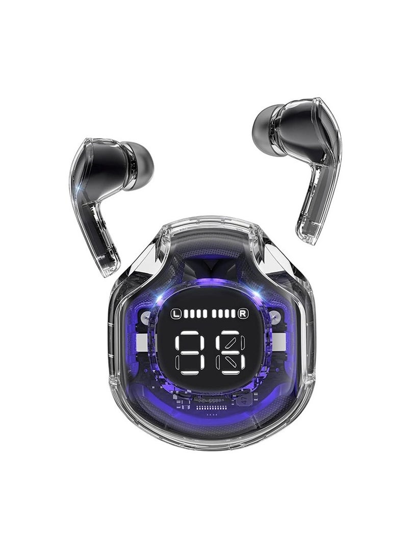 TWS Wireless Bluetooth Earphones, Transparent Design with Digital Display to Know the Charging Level, High Definition Stereo Gaming Headphones with Built-in Mic, with Touch Control Technology for the Earphone - Black  - Image 1