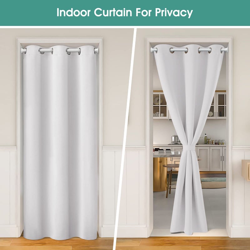 هوم أيدياز Homideas Greyish أبيض ستائر المدخل الستائر خصوصية Grommet Closet Starter لغرفة النوم 80 بوصة الطول صلبة تعتيم باب الستائر ربطة عنق الظهر معزول ستارة الستار الستار 1 - Image 3