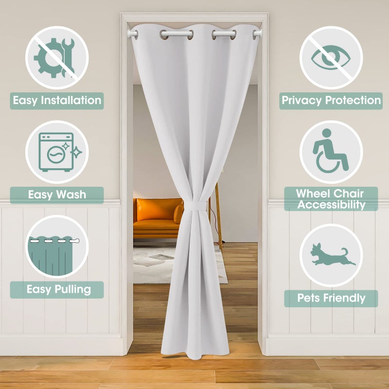 هوم أيدياز Homideas Greyish أبيض ستائر المدخل الستائر خصوصية Grommet Closet Starter لغرفة النوم 80 بوصة الطول صلبة تعتيم باب الستائر ربطة عنق الظهر معزول ستارة الستار الستار 1 - Image 2