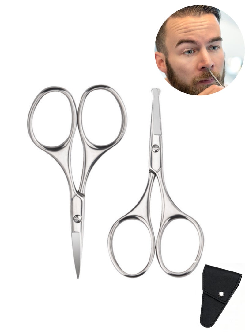 Loucky Stainless Steel Nose Hair Scissors Set, Facial and Nose Hair Grooming Scissors for Men and Women, Round Tip Safety Ear Hair Trimmer & Pointed Tip Eyebrow Scissors with Leather Travel Pouch - Image 1