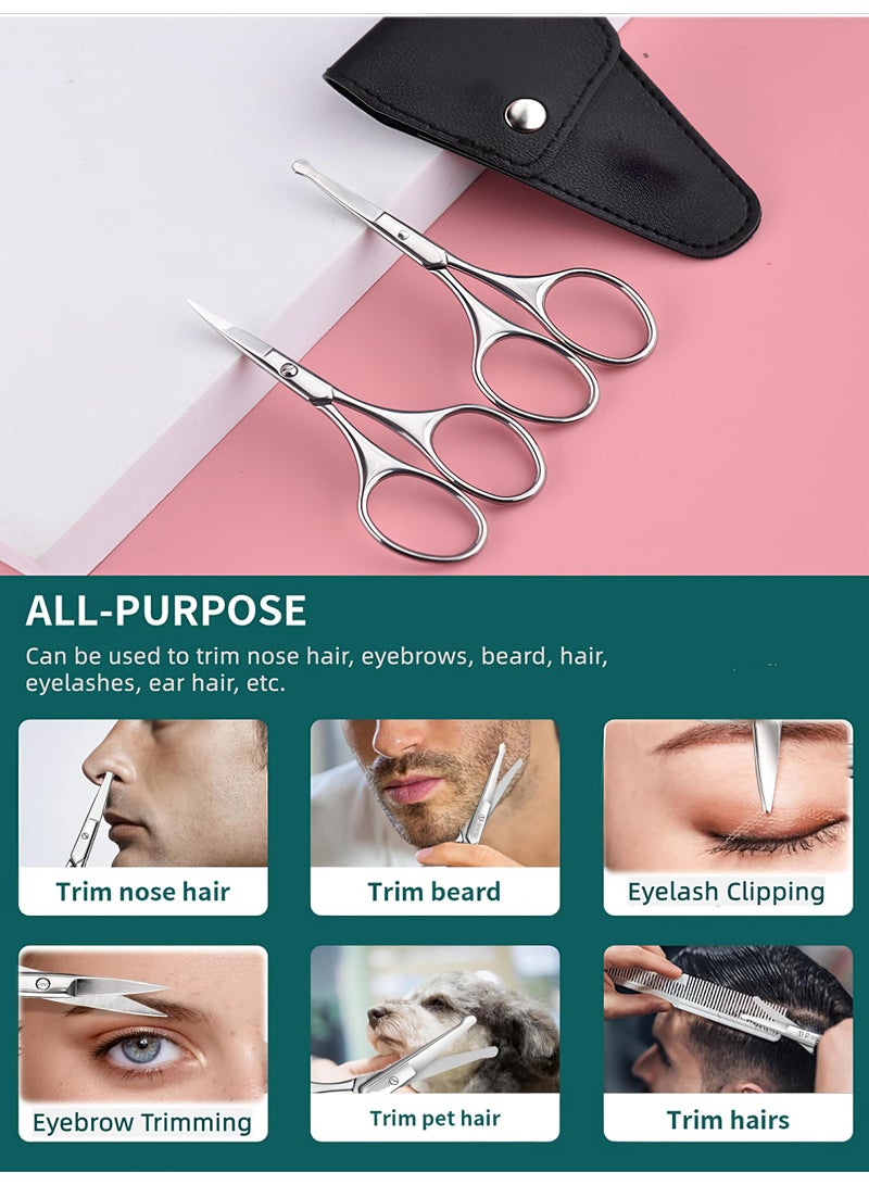 Loucky Stainless Steel Nose Hair Scissors Set, Facial and Nose Hair Grooming Scissors for Men and Women, Round Tip Safety Ear Hair Trimmer & Pointed Tip Eyebrow Scissors with Leather Travel Pouch - Image 4