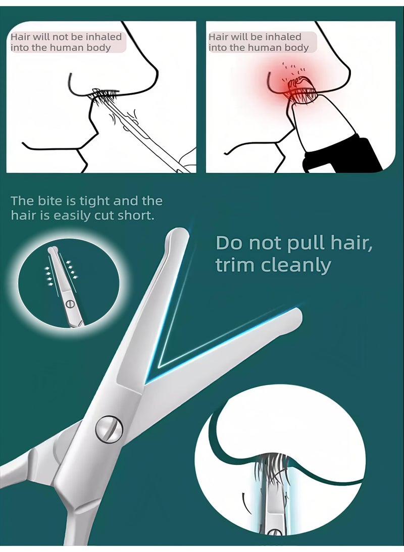 Loucky Stainless Steel Nose Hair Scissors Set, Facial and Nose Hair Grooming Scissors for Men and Women, Round Tip Safety Ear Hair Trimmer & Pointed Tip Eyebrow Scissors with Leather Travel Pouch - Image 5