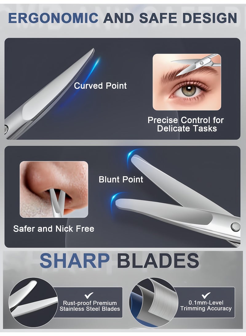 Loucky Stainless Steel Nose Hair Scissors Set, Facial and Nose Hair Grooming Scissors for Men and Women, Round Tip Safety Ear Hair Trimmer & Pointed Tip Eyebrow Scissors with Leather Travel Pouch - Image 3
