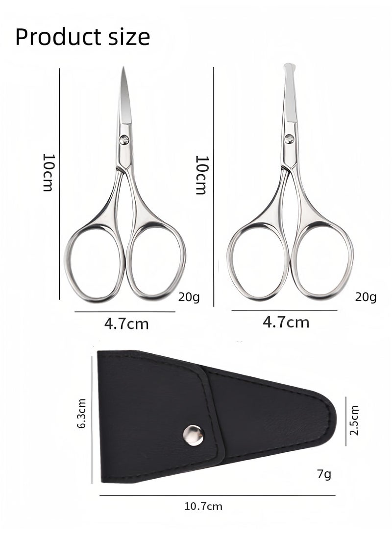 Loucky Stainless Steel Nose Hair Scissors Set, Facial and Nose Hair Grooming Scissors for Men and Women, Round Tip Safety Ear Hair Trimmer & Pointed Tip Eyebrow Scissors with Leather Travel Pouch - Image 2