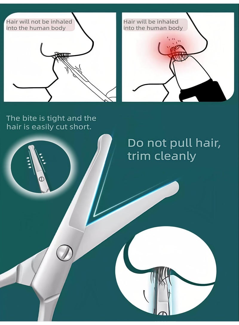 Loucky Stainless Steel Nose Hair Scissors Set, Facial and Nose Hair Grooming Scissors for Men and Women, Round Tip Safety Ear Hair Trimmer & Pointed Tip Eyebrow Scissors with Leather Travel Pouch - Image 5