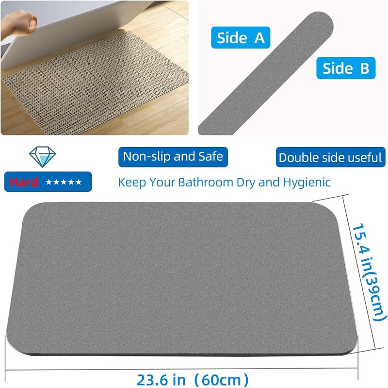 Ofrdncy Bath Stone Mats Diatomaceous Earth Bath Mat Fast Water Drying Super Absorbent Diatomite Mat with Non-Slip for Bathroom,Kitchen Absorbent Pad,Both Sides Available,15.35x23.62inch,Grey,Hard - Image 2
