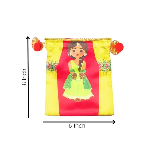 Sri Yagnaa - Pack of 10 - Mehandi Design Potli Bags - Fabric Potli Bags - Women's Silk Drawstring Closure - Gift Pouches - for Return Gifting (Multi-Color) - Image 4